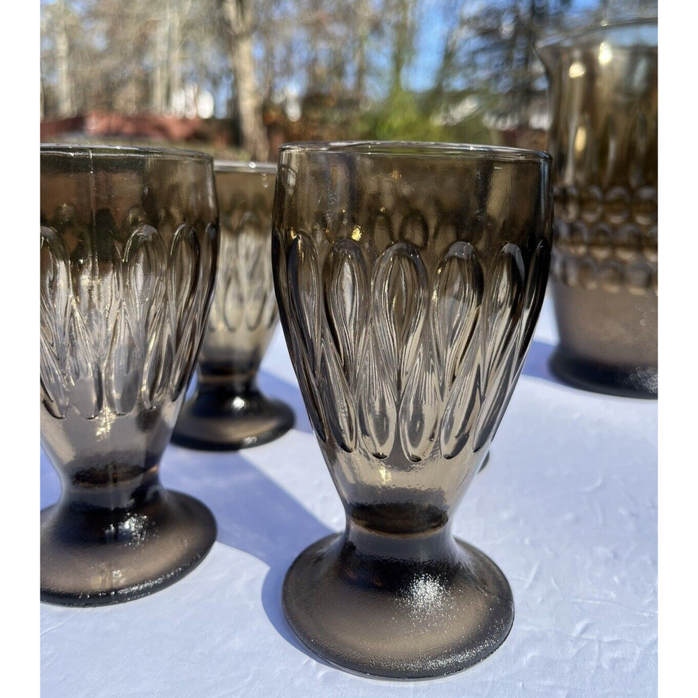 Vintage Anchor Hockings? Refreshment 5 Piece Set Smoky Dark Brown Rare - Picture 6 of 11